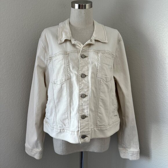 Eileen Fisher Denim Jacket Cotton Blend Front Buttons Closure Ivory Color Sz 1X - Picture 1 of 15